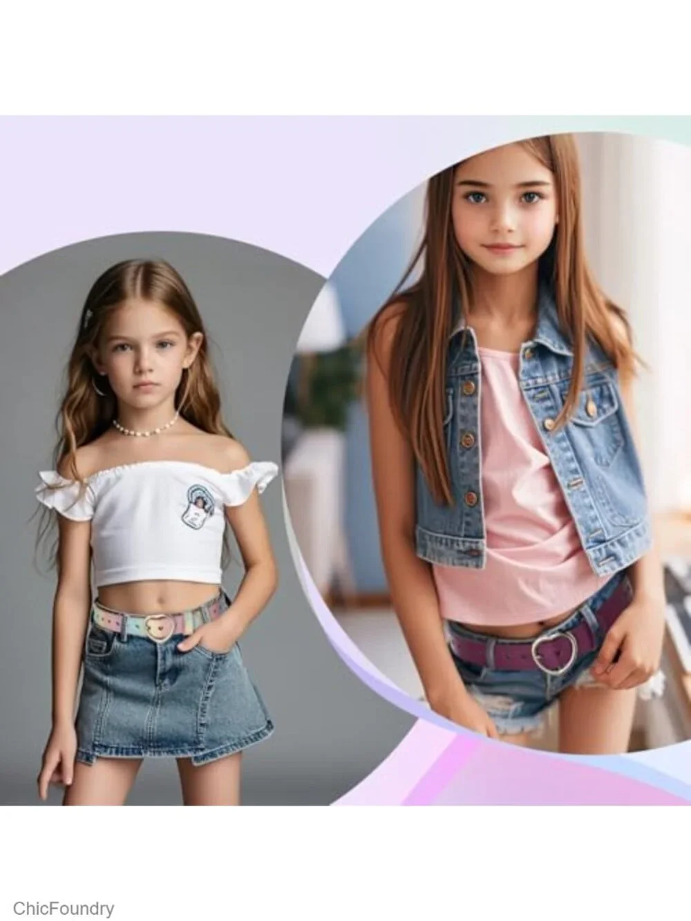 Girls Leather Belts 5 Pack Heart Buckle Adjustable PU Leather Stretch Belt